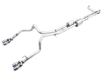 compare product AWE Tuning 22-23 GMC Sierra 1500 AT4X 6.2L 0FG Catback Split Dual (Flat Bumper) - Chrome Silver Tips