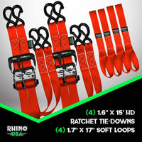Rhino USA Heavy Duty Ratchet Tie - Down 4 - Pack Red 1.6In X 15Ft - My Store