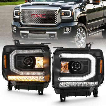 compare product ANZO 2016-2019 GMC Sierra 1500 Projector Headlight Plank Style Black w/ Sequential Amber Signal