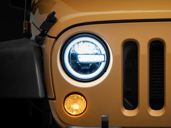 compare product Raxiom 97-18 Jeep Wrangler TJ/JK 7-Inch LED Headlights w/ Halos- Black Housing (Clear Lens)