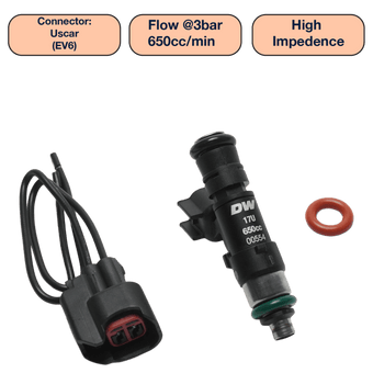 compare product DeatschWerks Universal 650cc Single Fuel Injector / 48mm Length / 14mm O-Ring Seals