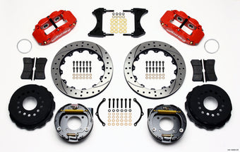 compare product Wilwood Narrow Superlite 4R Rear P-Brk Kit 12.88in Drilled Red Chevy 12 Bolt w/ C-Clips Staggered mt