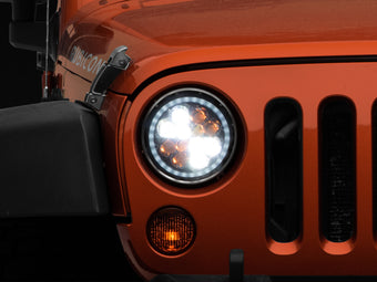 compare product Raxiom 97-18 Jeep Wrangler TJ/JK Axial Spider LED Headlight w/ Amber DRL- Chrome Hsng (Clear Lens)