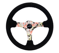 NRG Reinforced Steering Wheel (350mm / 3in. Deep) Blk Suede Floral Dipped w/ Blk Baseball Stitch - My Store