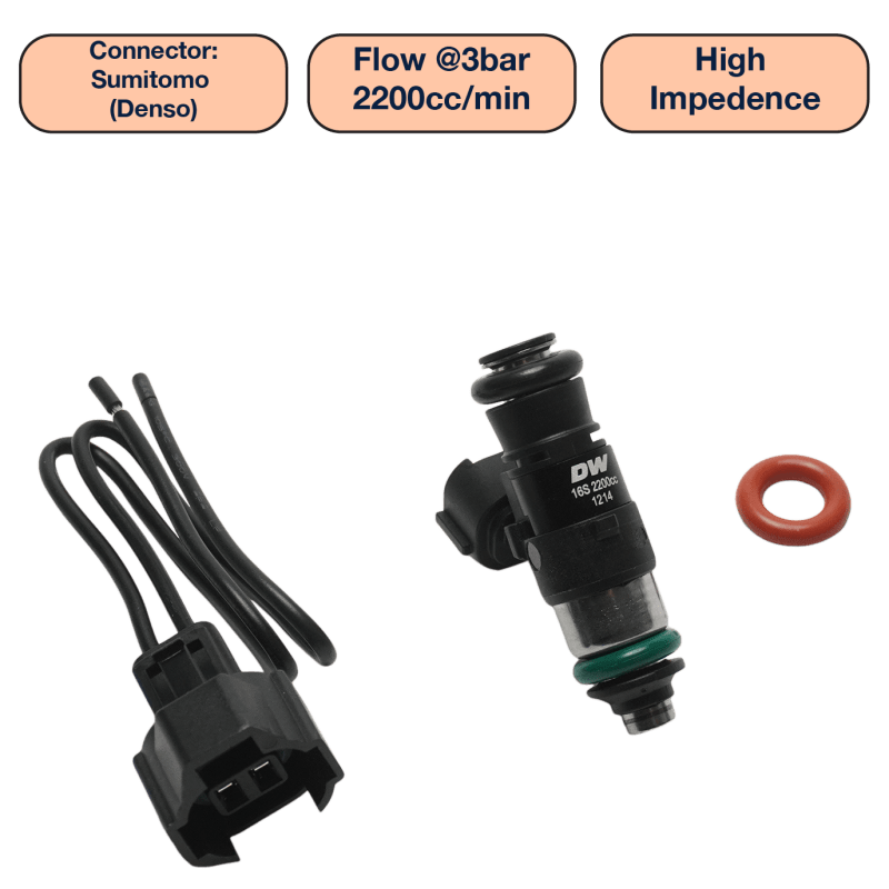 DeatschWerks Universal 2200cc Single Fuel Injector / 34mm Length / 14mm O - Ring Seals - My Store