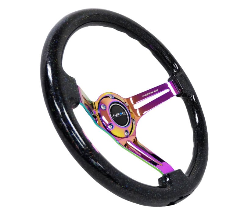 NRG Reinforced Steering Wheel (350mm / 3in. Deep) Blk Multi Color Flake w/ Neochrome Center Mark - My Store