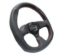 NRG Reinforced Steering Wheel (320mm Horizontal / 330mm Vertical) Leather w/Red Stitching - My Store