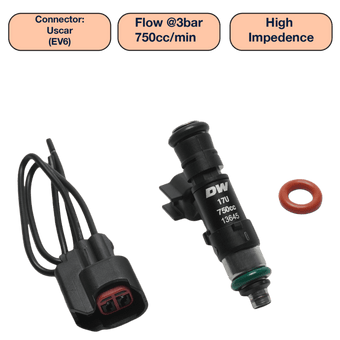 compare product DeatschWerks Universal 750cc Single Fuel Injector / 48mm Length / 14mm O-Ring Seals
