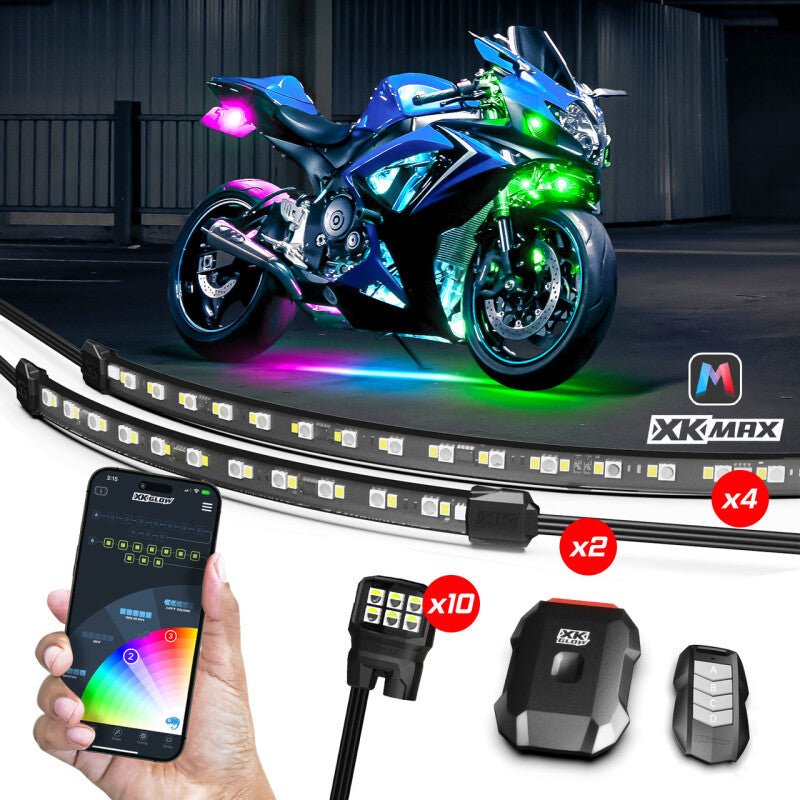 XK Glow XKmax RGBW 16pc addressable Motorcycle Underglow Light Kit - My Store
