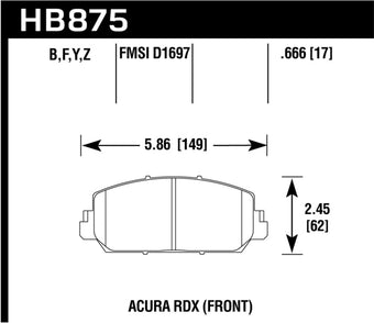 compare product Hawk 2013 - 2018 Acura RDX DTC-60 Race Front Brake Pads