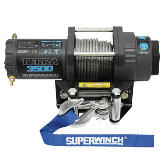 compare product Superwinch 3500 LBS 12V DC 7/32 in x 32 ft Steel Rope Terra 3500 Winch - Gray Wrinkle
