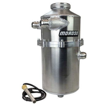 compare product Moroso 2 Pc 60/40 Split 16.5in Tall 7in Dia 7.5qt Dual Inlet Dry Sump Tank w/16AN Male Fitting