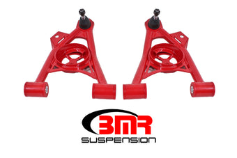 compare product BMR 94-04 Ford Mustang Non-Adj. A-Arms Lower (Poly) w/ Spring Pocket - Red