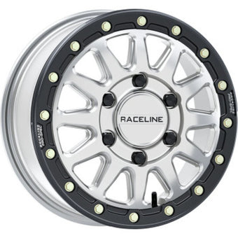 compare product Raceline A14BG Alpha 15x6.5in/6x139.7 BP/74mm Offset/78.1mm Bore - Silver & Blk Ring Beadlock Wheel