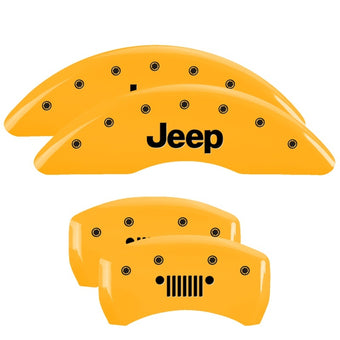 compare product MGP 4 Caliper Covers Engraved Front JEEP Engraved Rear JEEP Grill logo Yellow finish black ch