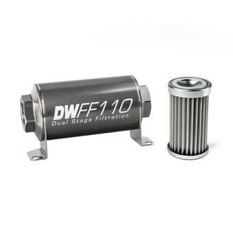 compare product DeatschWerks Stainless Steel 5 Micron Universal Inline Fuel Filter Housing Kit (110mm)