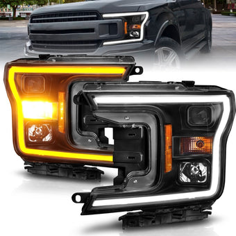 compare product ANZO 2018-2020 Ford F-150 Projector Headlight w/ Plank Style Switchback Black Housing