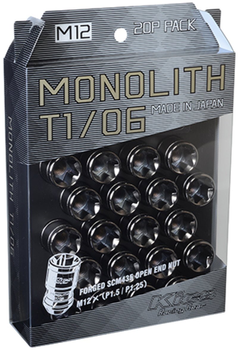 Project Kics 12 x 1.5 Glorious Black T1/06 Monolith Lug Nuts - 20 Pcs - My Store