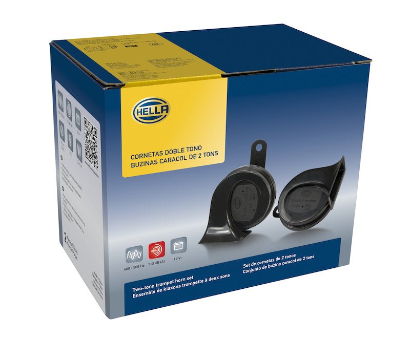 Hella Twin Trumpet Horn Kit 12V Universal - Black - My Store