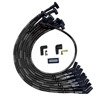 compare product Moroso SBC Over Valve Cover 135 Deg Plug HEI Sleeved Ultra Spark Plug Wire Set - Black