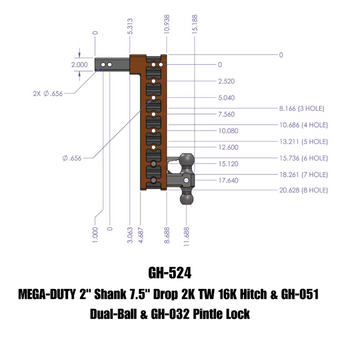 compare product Gen-Y Mega Duty 2in Shank 7.5in Drop 2K TW 16K Hitch w/GH-051 Dual-Ball/GH-032 Pintle Lock