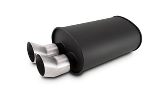 compare product Vibrant Streetpower Flat Blk Muffler 9.5x6.75x15in Body Inlet ID 3in Tip OD 3in w/Dual DTM Tips