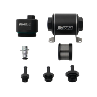 compare product DeatschWerks DWFFR-X 70mm Billet Fuel Filter Regulator - 10 Micron with 5/16in Fittings