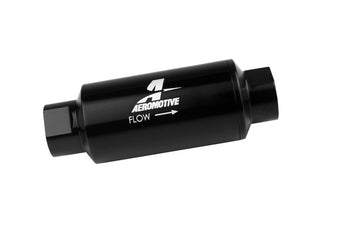 compare product Aeromotive In-Line Fuel Filter 40-M Stainless Mesh Element ORB-10 Port (Bright-Dip Black) 2in. OD