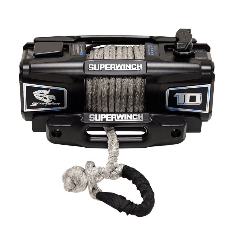 Superwinch 10000 LBS 12V DC 3/8in x 54ft Synthetic Rope Scorpion 10000SR Winch - Black Powdercoat - My Store