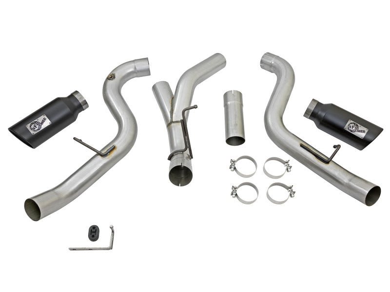 aFe LARGE Bore HD 4in Dual DPF - Back SS Exhaust w/Black Tip 16 - 17 GM Diesel Truck V8 - 6.6L (td) LML - My Store