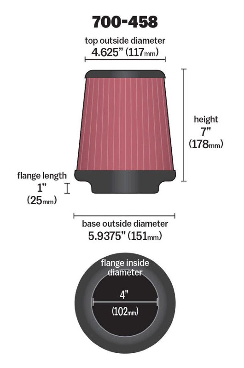 Airaid Universal Air Filter - Cone 4 x 7 x 4 5/8 x 7 w/ Short Flange - My Store