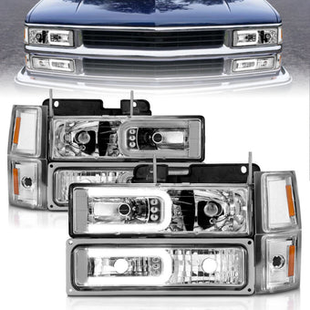 compare product ANZO 88-98 Chevrolet C1500 Crystal Headlights w/Light Bar Chrome Housing w/ Signal Side Markers 8Pcs