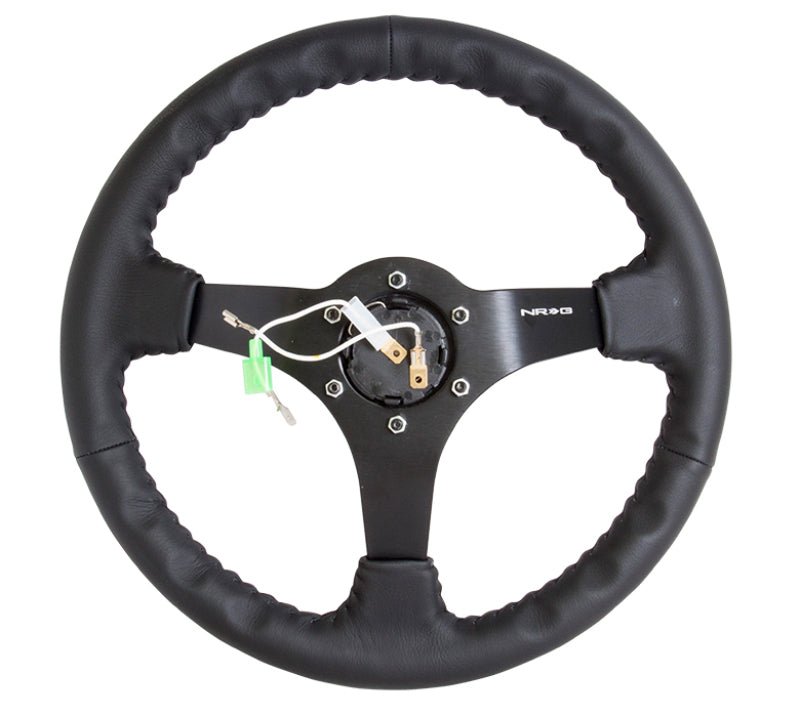 NRG Reinforced Steering Wheel (350mm / 3in. Deep) Bk Leather w/Bk BBall Stitch (Odi Bakchis Edition) - My Store