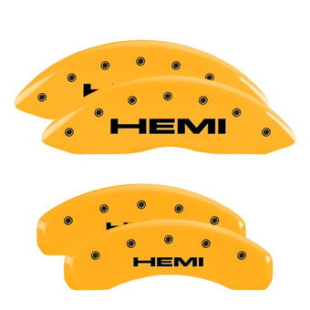 compare product MGP 4 Caliper Covers Engraved Front & Rear 11-18 Jeep Grand Cherokee Yellow Finish Black Hemi Logo