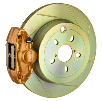 compare product Brembo 08-14 WRX Rear GT BBK 2 Piston Cast 2pc 316 x20 1pc Rotor Slotted Type1 - Gold