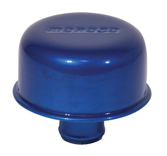 compare product Moroso Valve Cover Breather - 1.22in Diameter - One Piece Push-In Type - Blue Powder Coat