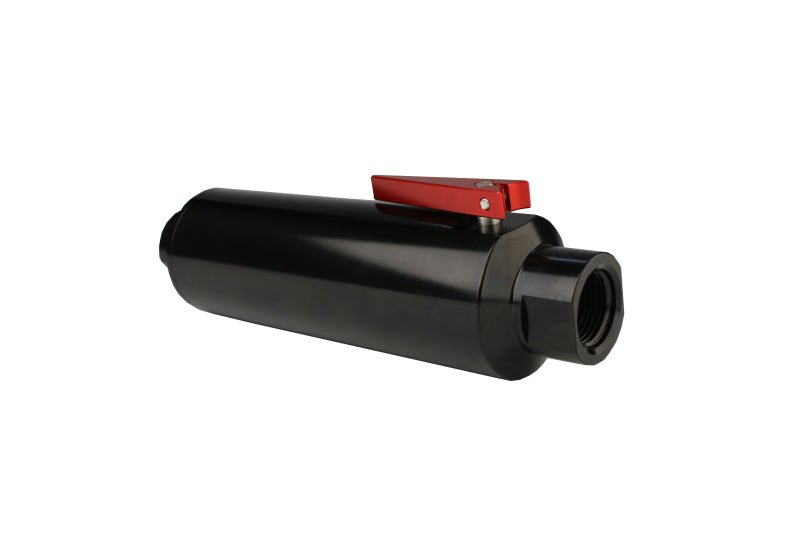 Aeromotive In - Line AN - 12 Filter w/Shutoff Valve 100 Micron SS Element - Black Anodize Finish - My Store