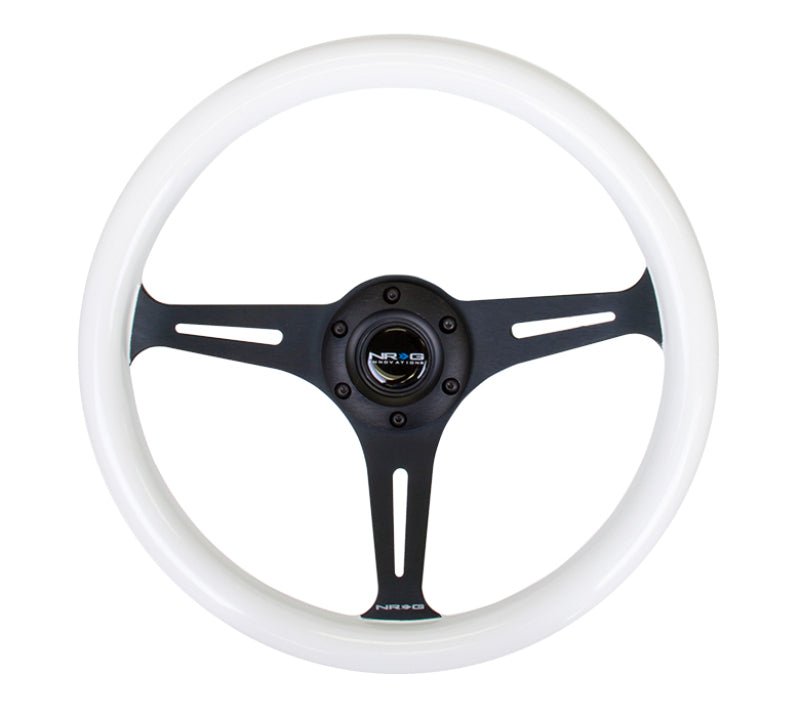 NRG Classic Wood Grain Steering Wheel (350mm) Glow - N - The - Dark Green Grip w/Black 3 - Spoke Center - My Store