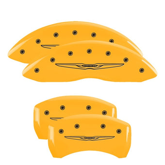 compare product MGP 4 Caliper Covers Engraved Front & Rear Style 2/Chrysler Wing Yellow finish black ch