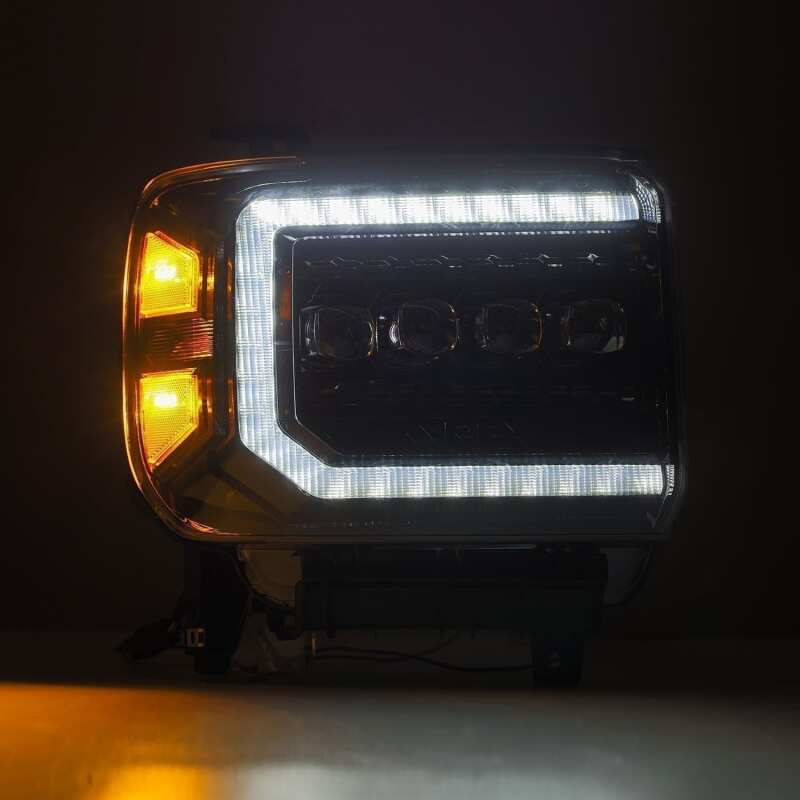 AlphaRex 14 - 18 GMC Sierra NOVA LED Proj Headlights Plnk Style Alpha Blk w/Activ Light/Seq Signal/DRL - My Store
