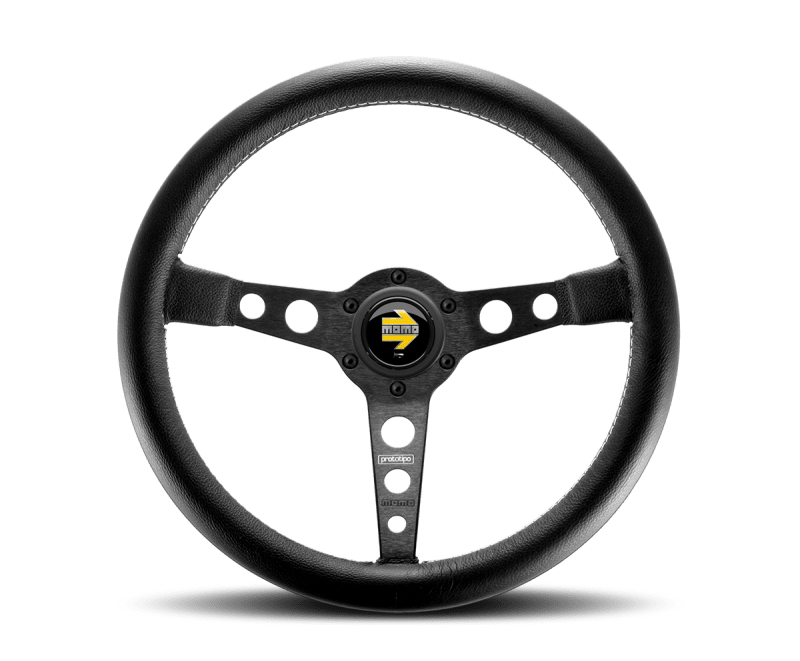 Momo Prototipo Steering Wheel 350 mm - Black Leather/Wht Stitch/Black Spokes - My Store