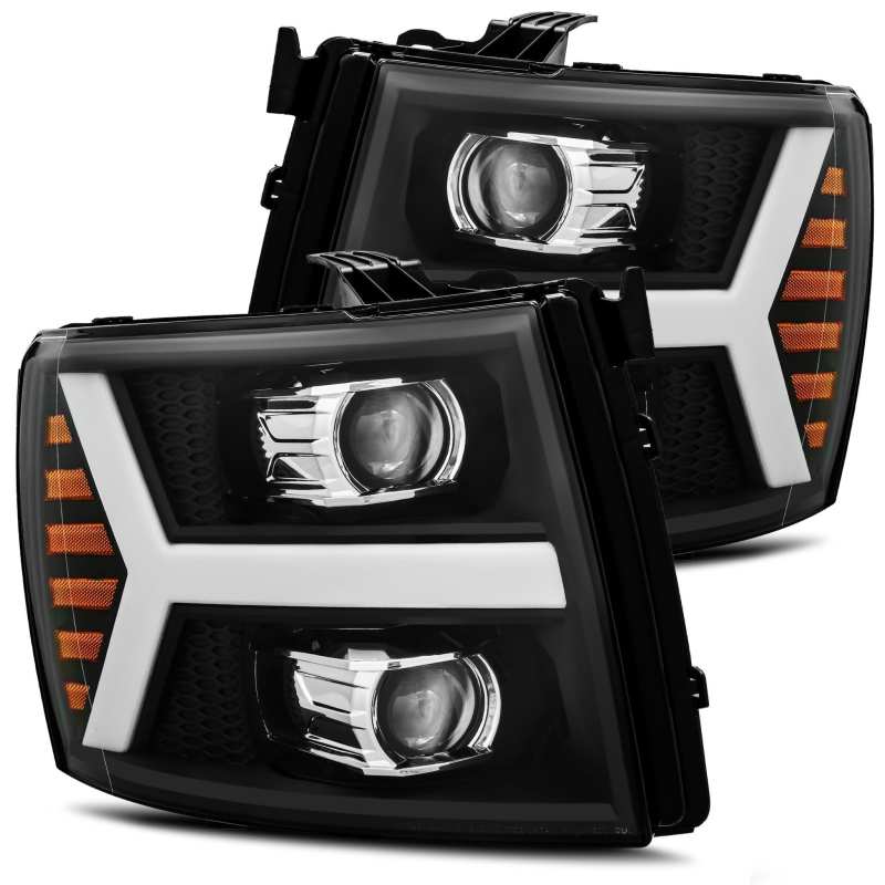 AlphaRex 07 - 13 Chevy 1500HD PRO - Series Proj Headlight Plank Style Matte Blk w/Activ Light/Seq Signal - My Store
