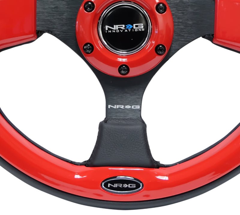 NRG Reinforced Steering Wheel (320mm) Blk w/Red Trim & 5mm 3 - Spoke - My Store