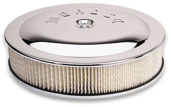 compare product Moroso Racing Air Cleaner - 14in x 3in Filter - Flat Bottom - Aluminum - Chrome Plated