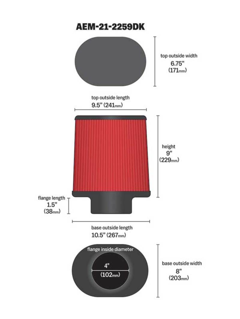 AEM 4.00 in Dryflow Air Filter Oval 9.00 in Element - My Store