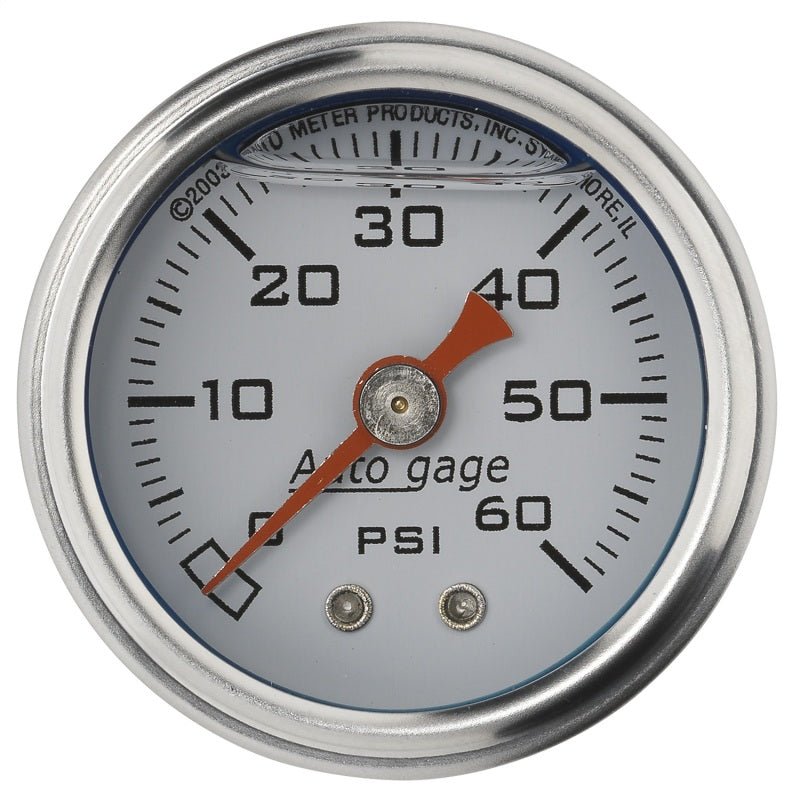 Autometer AutoGage 1.5in Liquid Filled Mechanical 0 - 60 PSI Fuel Pressure Gauge - White - My Store