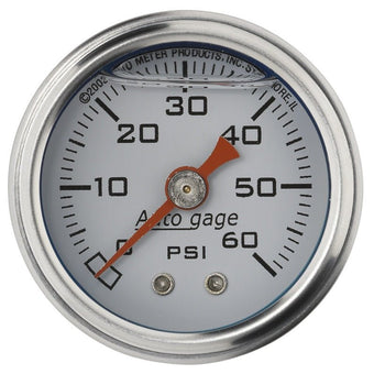 compare product Autometer AutoGage 1.5in Liquid Filled Mechanical 0-60 PSI Fuel Pressure Gauge - White