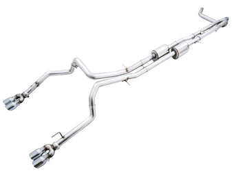 compare product AWE Tuning 4th Gen GM 1500 6.2L 0FG Cat-Back Split Rear Exit (w/ Bumper Cutouts) - Quad Chrome Tips