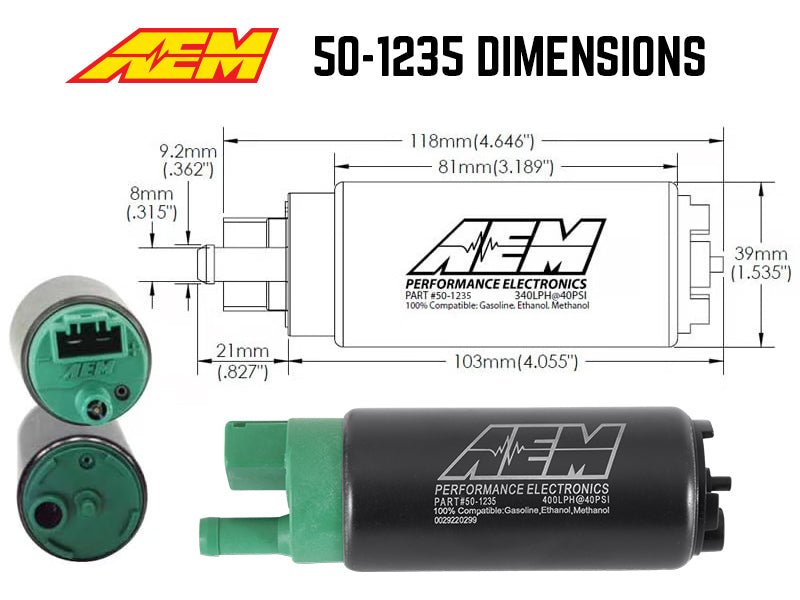 AEM 400 LPH E85 Compatible Fuel Pump Kit - Single Barb - Ethanol Compatible - My Store