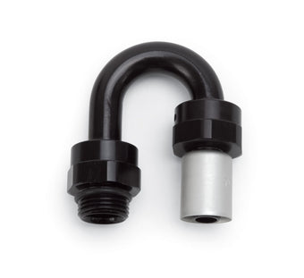 compare product Russell Performance -6 SAE Port Male to -6 AN Hose 180 Degree Crimp On Hose End - Black Anodized